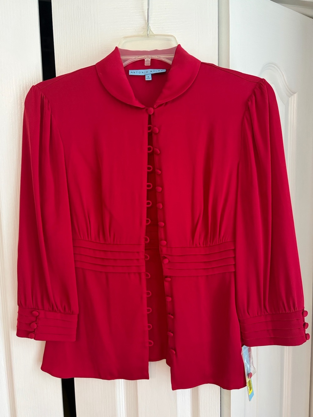 Antonio Melani Red Silk Button-Front Blouse